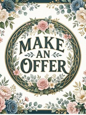 Make An Offer Floral Sign Print - Pink, Green & Blue